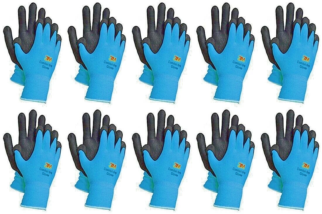 3M Blue Thin Work Gloves Woman, Nitrile Rubber Coated Touch Screen Bulk 10  Pack