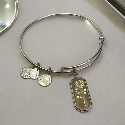 Alex & Ani Rose Dangle Charm Bracelet Silver Tone 2015 Love Desire Devotion