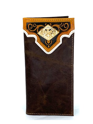 Western PU Leather Wallet Star Rodeo Bifold Checkbook Coffee Hand Tool 7.5''