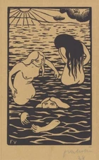 Three Bathers [woodcut] : Félix Vallotton : 1925 Modernist Art Print Nudes