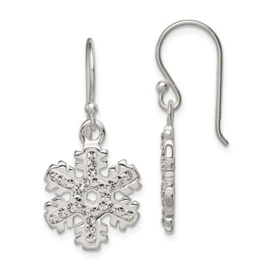 31mm 925 Silver Stellux Lab-Created Crystal Snowflake Shepherd Hook Earrings