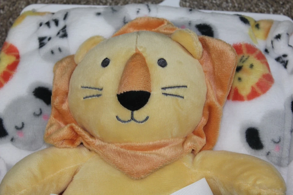 Стильный Baby одеяло плюшевый лев игрушка подарочный набор белый сафари флис младенца новый с Ярлыками - Изображение 2 из 4