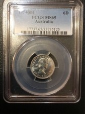 AUSTRALIA 1954  Sixpence GRADED MS65 coin