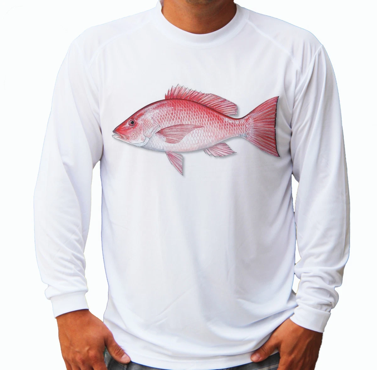 Red Snapper Fishing Long Sleeve UPF 30 T-Shirt Beach Boat Sport UV  Protection