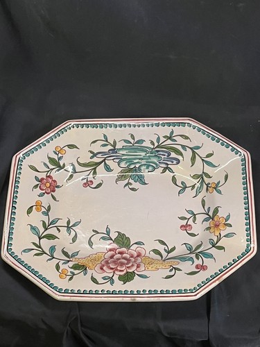 VINTAGE FLORAL HAND PAINTED IN PORTUGAL 12.5 X 9.75” Serving Dish - Picture 2 of 8