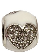Brighton Blissful Hearts White Bead Silver Finish W/ Enamel, J9654F, New