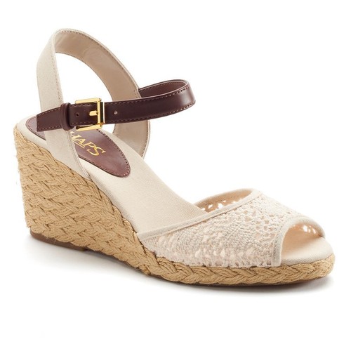 CHAPS Damara Womens Shoes Heels Beige Wedge Sandals Woven Cloth Size 9.5 M NEW - 第 1/4 張圖片