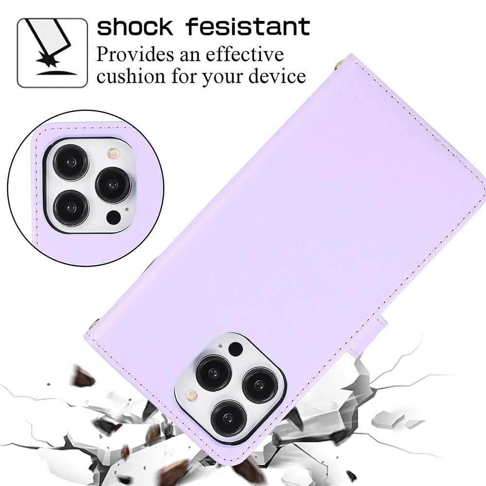 Durable Leather Zipper Flip Wallet Case for iPhone 15 Pro Max 14 13 12 11 XR