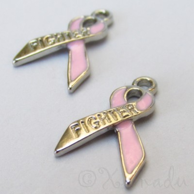 Pink Ribbon Fighter 19mm Silver Plated Enamel Charms C1509 - 5, 10 Or ...