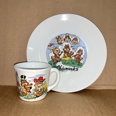 1959 CHIPMUNKS Childrens CUP & PLATE SET Ceramic Alvin, Simon, Theodore USA  VTG | eBay