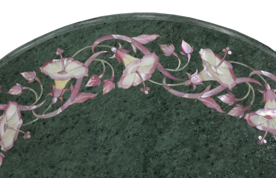 12" Green Marble Table Top Coffee Pink Pietra Dura Inlay Art Furniture Decor - Image 3 of 4