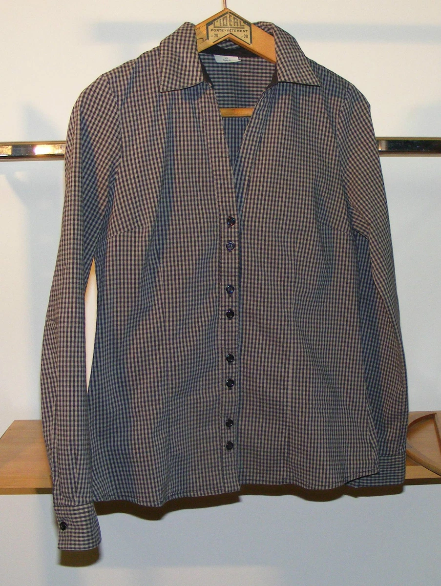Chemisier femme taille 40 M S mode vichy noir et gris eBay