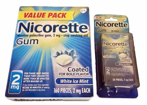 Nicorette 2mg Nicotine Stop Smoking Gum, Ice Mint 160 CT Exp: 01/2026 + FREE** - Photo 1 sur 8