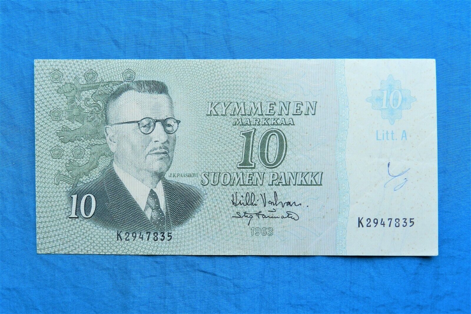 1963 Finland 10 Marks Banknote *P-104*           *XF*