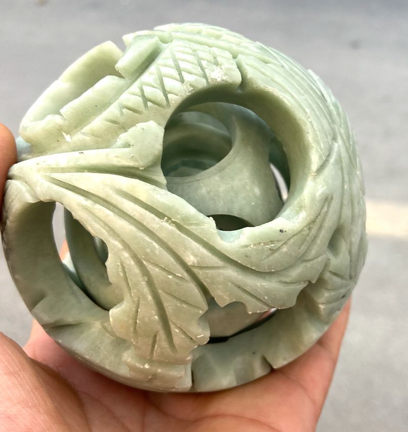 hand carved plendiferous Chinese Green jade flower magic Puzzle