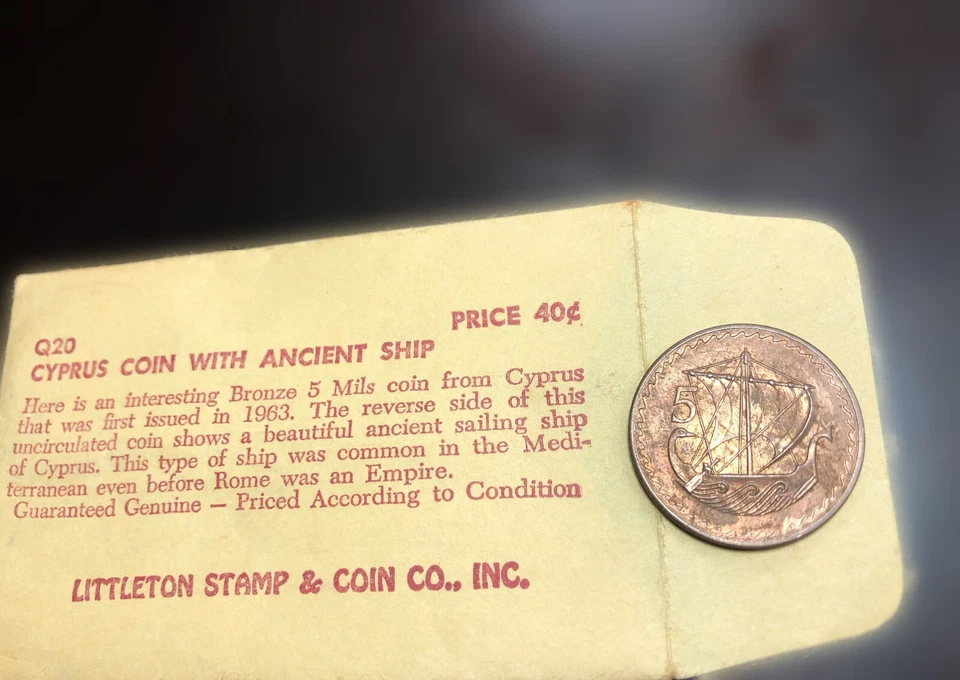 Littleton Coin Company Bronze 5 Mils Coin From Cyprus With Ancient Ship - Image 2 of 4