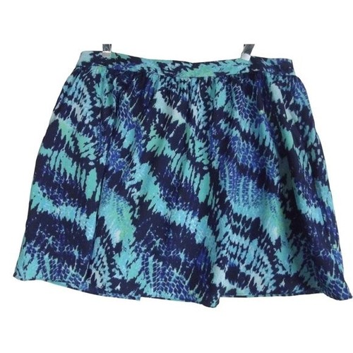 Express 12 High Waist Blue Green Teal Print Full Mini Skirt L watercolor waisted - Picture 4 of 9