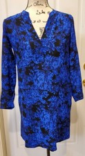 Madewell Director Blue Printed Silk Shift Dress Long Tunic Womens Size XS