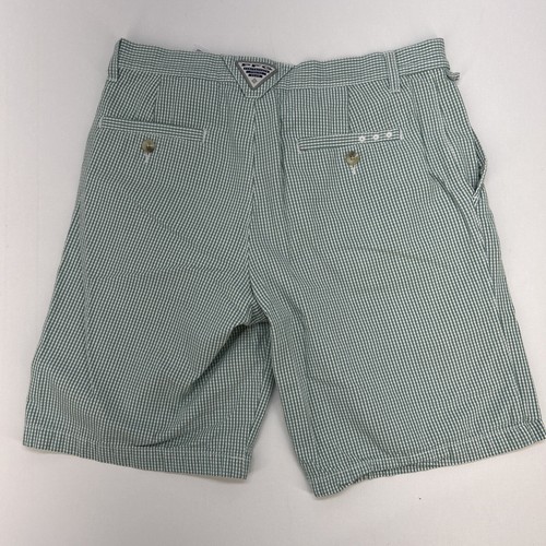 Columbia PFG Cotton Flat Front Zip Shorts Men’s 30w 10L Green Check - Picture 2 of 12