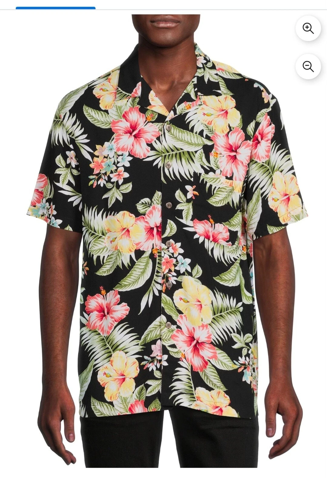 GEORGE HAWAIIAN HIBISCUS BOTANICAL BUTTON-UP FLORAL ALOHA MEN'S SHIRT LG