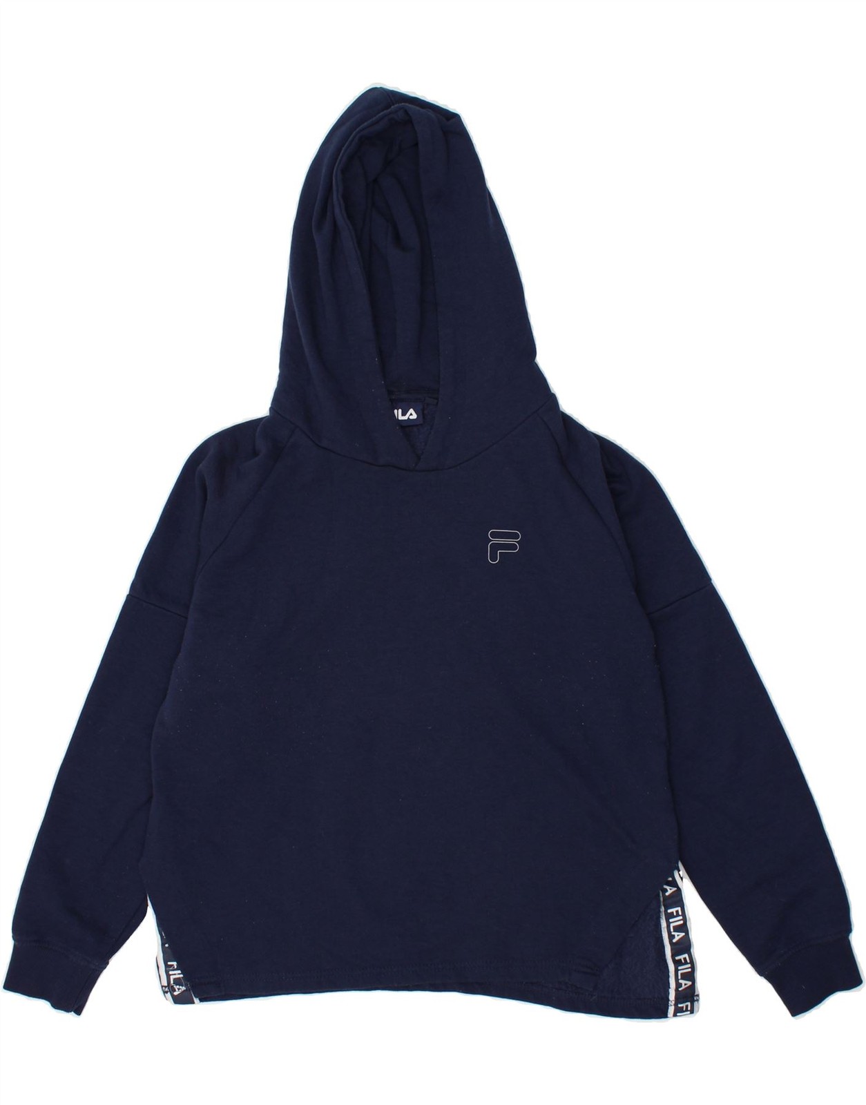 FILA maglione donna oversize grafica con cappuccio UK 10 piccolo blu navy cotone QN04