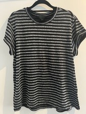 Image of All Saints Anna Stripe Silver/Black Tee Size UK 14 BNWT