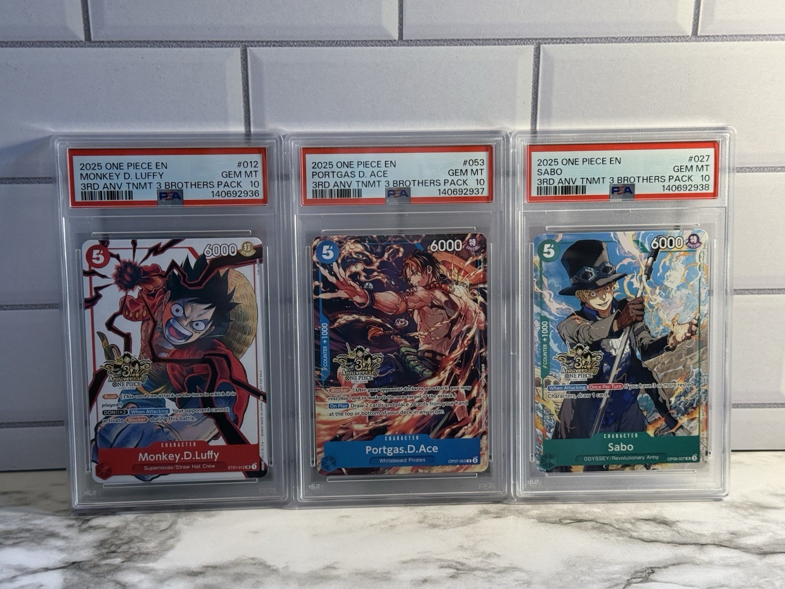 2025 ONE PIECE 3RD ANNIVERSARY TOURNAMENT 3 BROTHERS PACK PSA 10 SEQUENTIAL SET