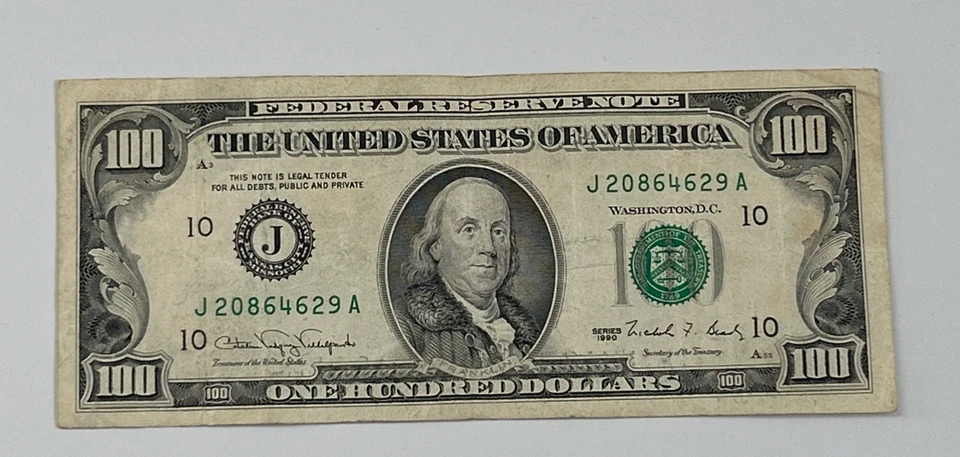 1990 $100 One Hundred Dollar Bill 20864629 Federal Reserve Note Legal Tender USA - Image 2 of 4