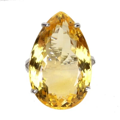 925 Sterlingsilber Ring Birne Citrin 38ct Handgemacht Edelstein Schmuck Größe 9 - Bild 1 von 4