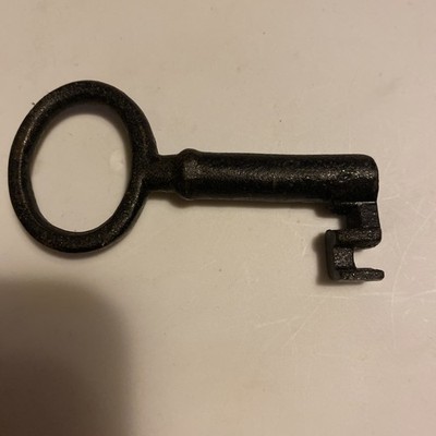 Vintage Large Solid Barrel Metal Skeleton Key 3 1/2'' With Oval Loophole