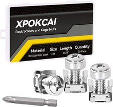 30-Pack 304 Stainless Steel-M6 20mm Rack Mount Screws and Cage Nuts for Server R