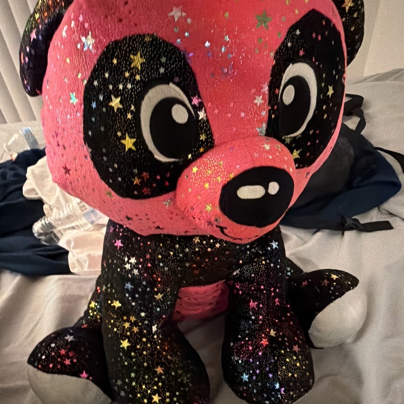 Large 24-36in Pink & Black Star Print Teddy Bear Plush Stuffed Toy Washable