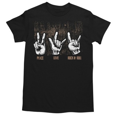 Herren T-Shirt Rock n Roll Musik Peace Love Handzeichen Baumwolle Schwarz