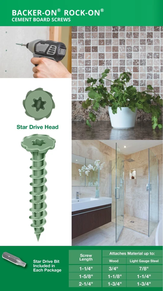 (575-Pk) Tornillos de tablero de cemento de cabeza plana Rock-On Star #9 x 1-5/8" 23515 Foto 3 de 3