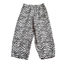 Tahari Women's Cropped Pants Sz L Zebra Print Wide Leg Linen Elastic Waistband