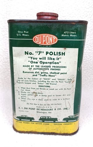 Vintage DuPont Can Auto Polish And Cleaner "7" Advertising Metal Can Made In USA - Picture 24 of 24