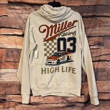 Miller High Life Racing Small Hoodie Sweatshirt Double Sided Sand Beige Beer Top