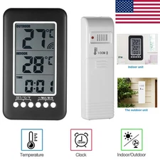 Digital Thermometer Clock Temperature Wireless Transmitter Meter Indoor/Outdoor