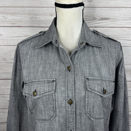 Current Elliott The Perfect Shirt Size 1 Small Black Chambray Gray - Picture 3 of 11