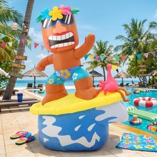 5FT Flamingo Inflatable Tiki Surfboard Luau Party Decorations, Summer Inflata...