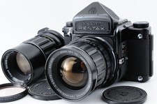 2 Lens NEAR MINT Pentax 6x7 67 Eye Level Film Camera Takumar 75mm 200mm JAPAN