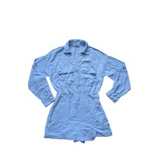 Zara Romper Skort S Linen Baby-Blue Coastal Beachy Resort Long Sleeve Utility