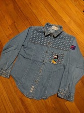 Vintage 90s Mickey Co Youth Button Down Denim Shirt sz M 10/12