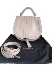 DEMELLIER MIDI VENICE TAUPE GRAIN LEATHER TASSEL BAG WITH CROSSBODY STRAP