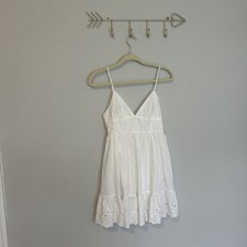 Zara White 100% Cotton Eyelet Babydoll Mini Dress Size S Cottagecore Boho