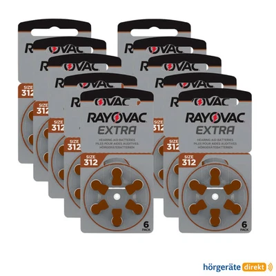 60x Rayovac Extra Advanced 312 Hörgerätebatterien (10x 6er Blister)