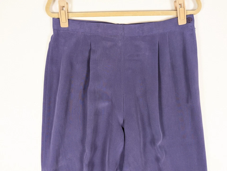 Calça Josephine Chaus Feminina 14 Roxa 100% Seda Plissada Cintura Alta Cônica Anos 90 - Imagem 3 de 4