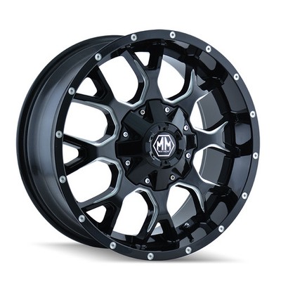 Mayhem Wheels 8015 Warrior 20x9 +30 Gloss Black Milled 6x120 6x139.7 (QTY 4)