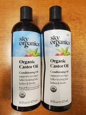 2 Pk: Sky Organics Organic Castor Oil for Hair & Skin Care 16oz ea (7043) R7P5b