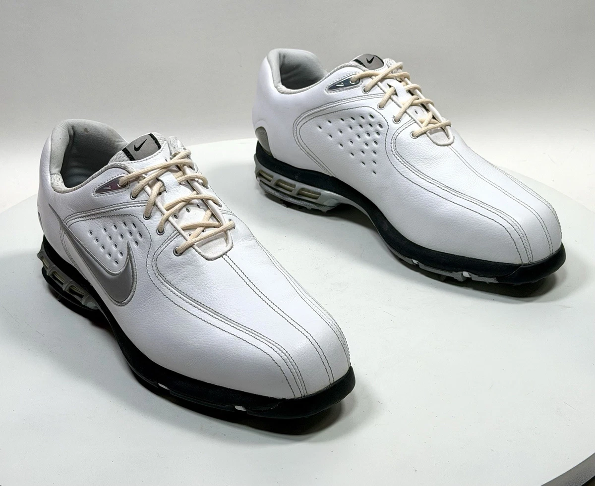 Men's Size 9.5 -Nike Air Golf Cleats 317478-101 White Leather Lace